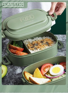 HOMESTAR Double Layer PP Plastic Lunch Box with 3 Grids Bento Box For Kids and Adults Green  - Image 4