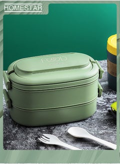 HOMESTAR Double Layer PP Plastic Lunch Box with 3 Grids Bento Box For Kids and Adults Green  - Image 3
