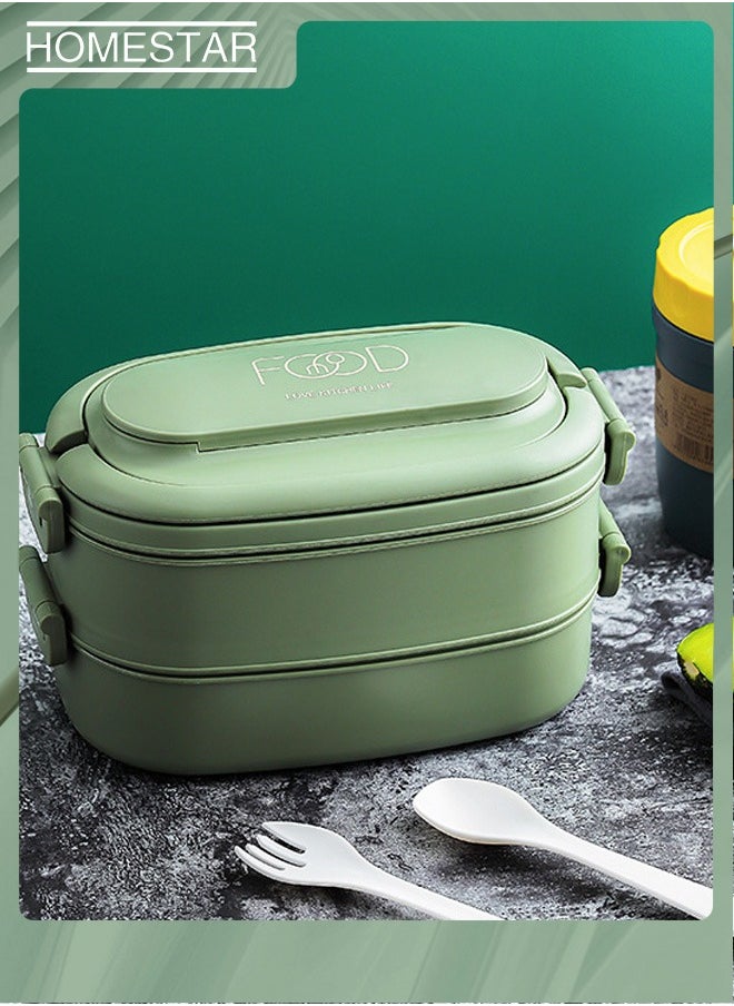 HOMESTAR - Double Layer PP Plastic Lunch Box with 3 Grids Bento Box For Kids and Adults Green - Image 1