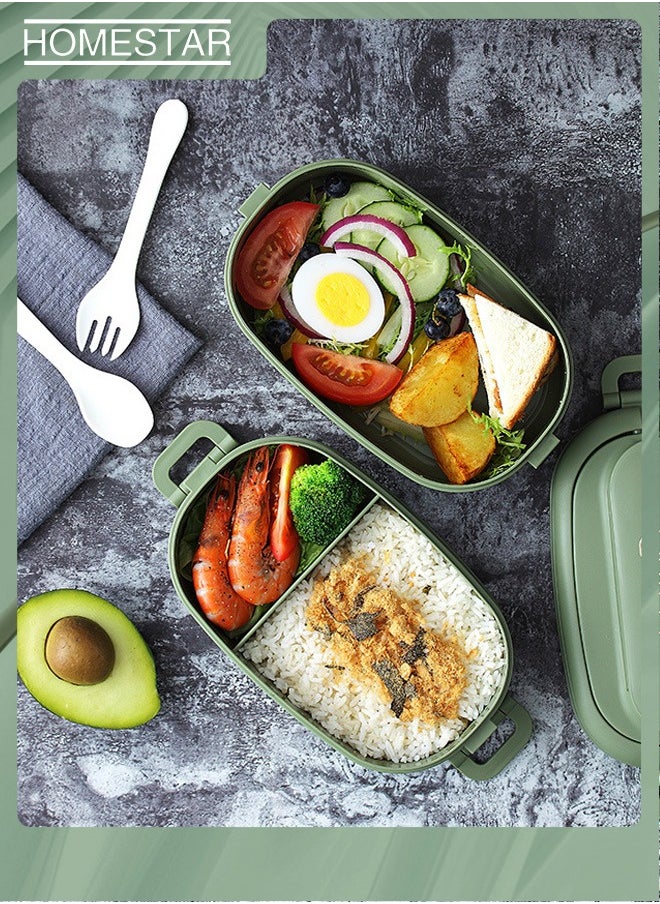 HOMESTAR - Double Layer PP Plastic Lunch Box with 3 Grids Bento Box For Kids and Adults Green - Image 1
