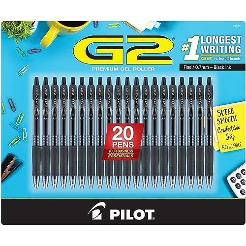 Pilot G2 Premium Gel Roller Pens 0.7, Fine Point Smooth Writing Pens Black, Pack of 20 - Image 1