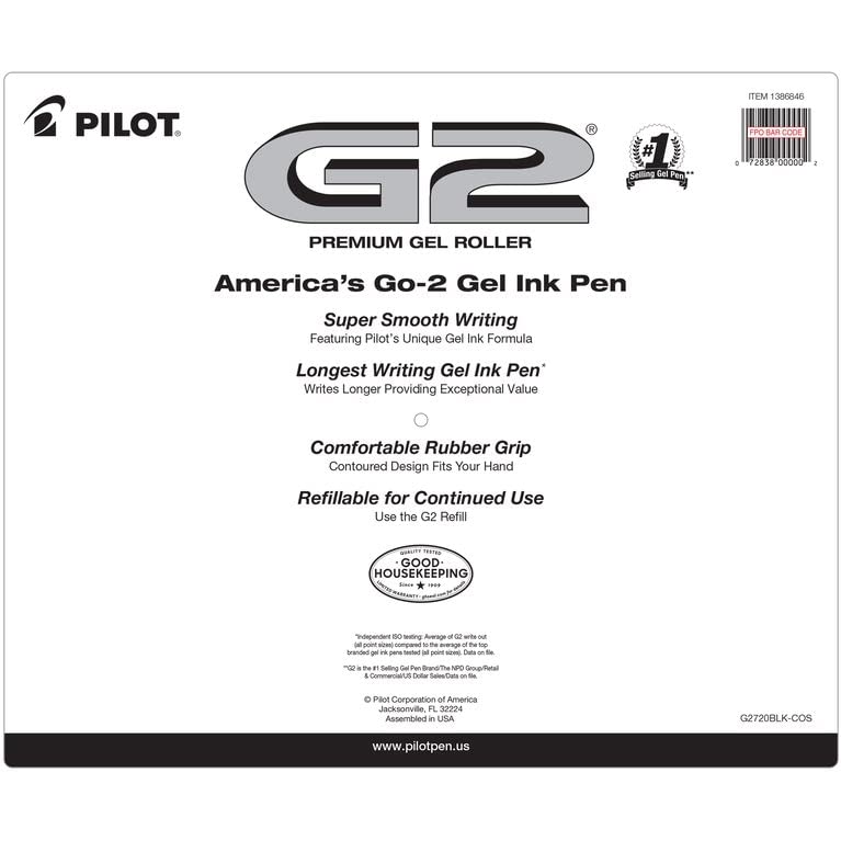 Pilot G2 Premium Gel Roller Pens 0.7, Fine Point Smooth Writing Pens Black, Pack of 20 - Image 2