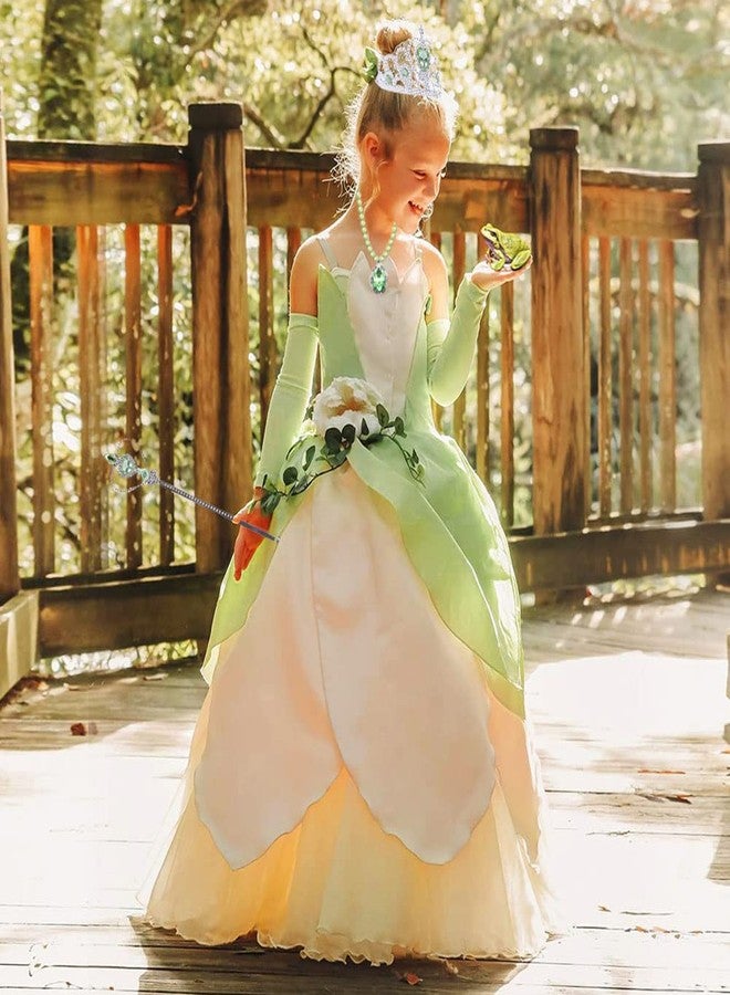 Yosbabe Princess Tiana Dress for Girls Green Fairy Frog Birthday Party Fancy Dresses Halloween Elf Costume Outfits with Accessories (7-8T) - Image 3