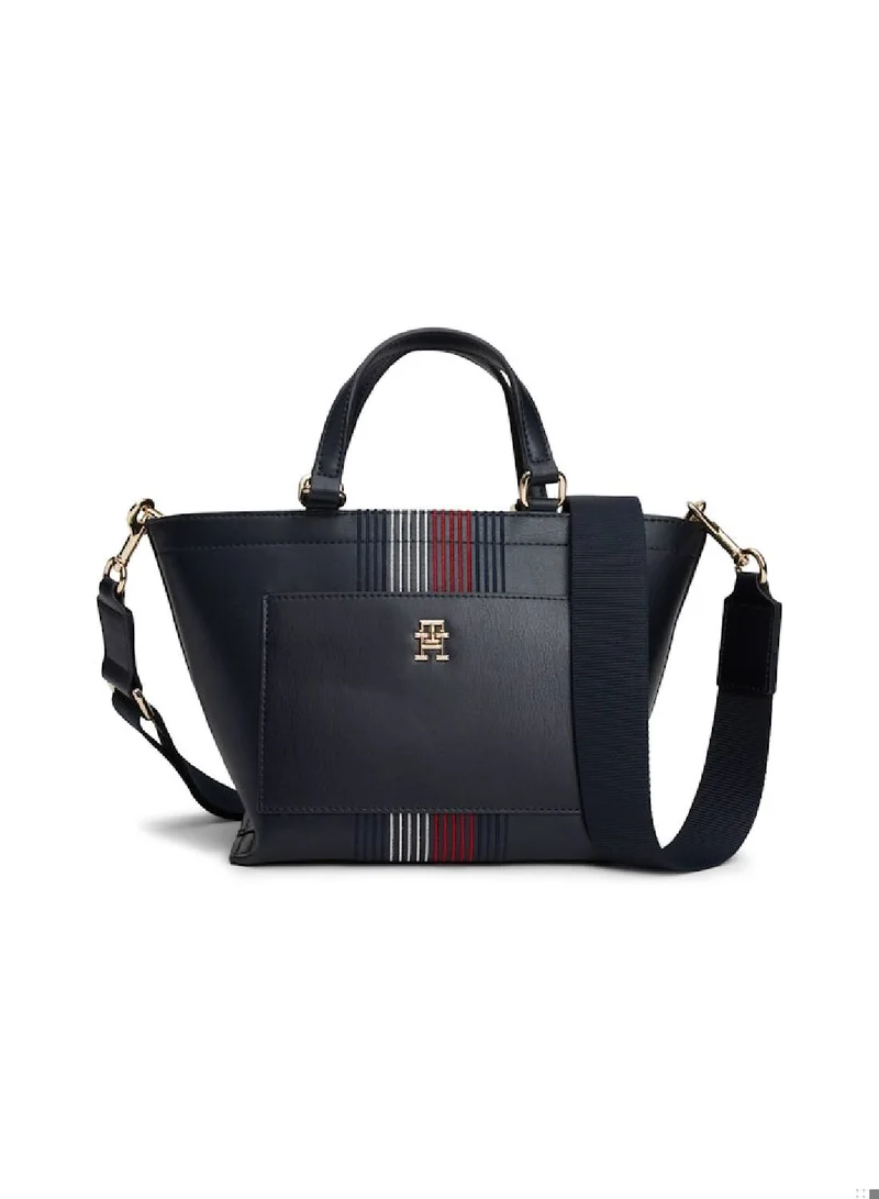 TOMMY HILFIGER Women's TH Distinct Mini Tote Bag - Faux Leather, Blue