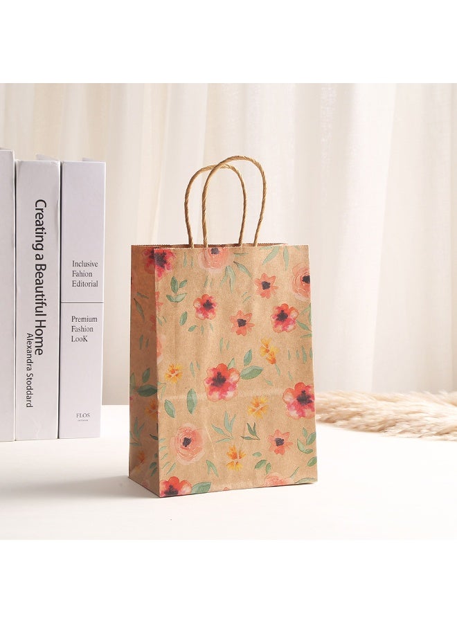 8pcs 21*15*8cm colorful flower kraft paper tote bags for shopping and parties. Durable kraft paper bags and party favor bags are perfect for decorations for birthdays, weddings and various events, and are reusable. - Image 4