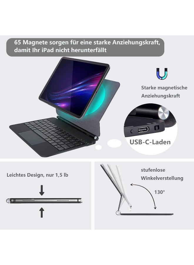 Magic Keyboard for Air 11 Inch (M2 2024/M3 2025)/5th/4th 10.9 Inch and Pro 11 Inch (1/2/3/4th) Generation Case with Keyboard, Integrated Trackpad, German (Black, iPad Air 11/4/5 & iPad Pro 11 (1/2/3/4 - Image 3