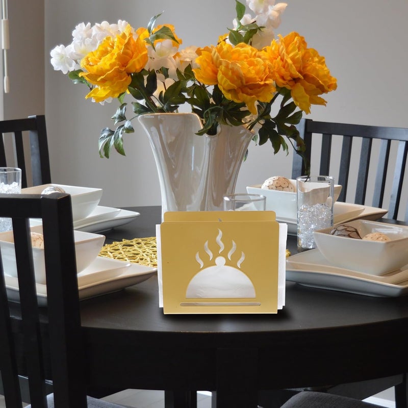 Metal Napkin Holder Tissue Rack Hollow Style Tabletop Napkin Dispenser for Coffee Shops and Home Kitchen, Gold Color Standing Metal Paper Towel Holder for Beverage Bars - Image 4