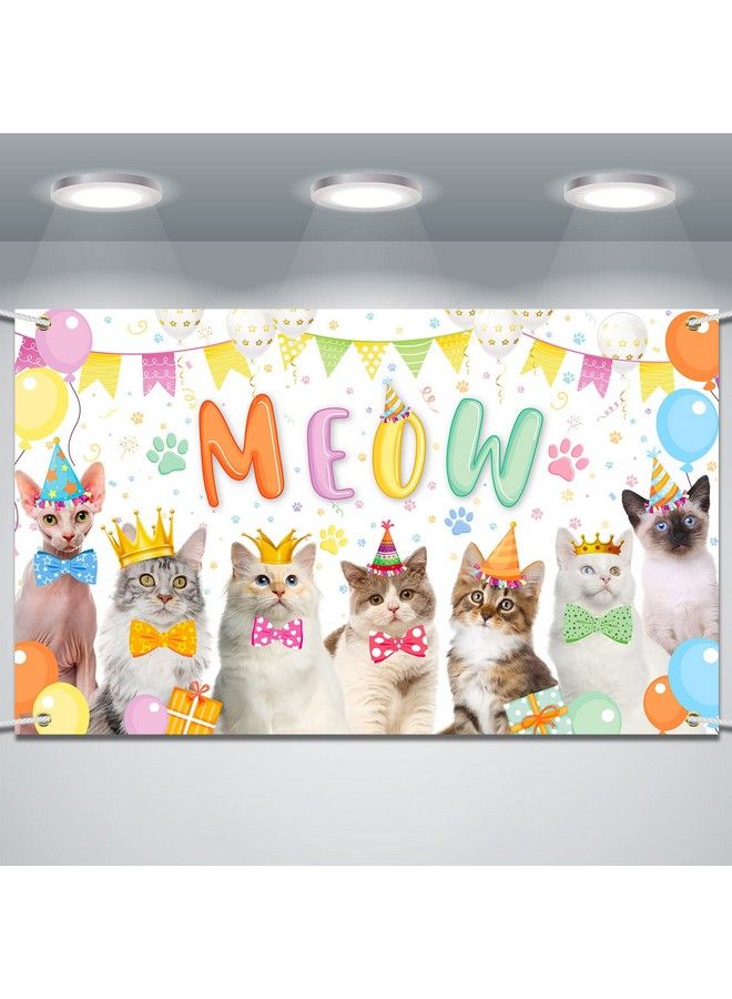 Tallew Cat Happy Birthday Backdrop Meow Kitten Photography Background Cat Birthday Party Supplies Cat Party Decorations Photo Backdrop For Pets Cat Owner Children Kids Cat Theme Birthday Party - Image 2