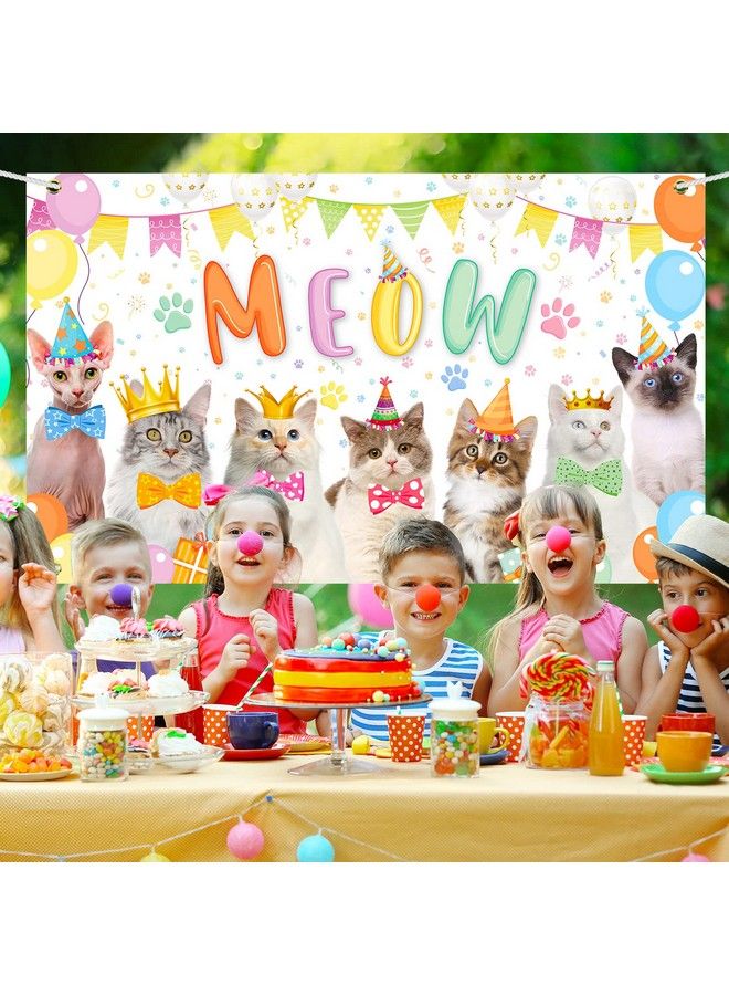 Tallew Cat Happy Birthday Backdrop Meow Kitten Photography Background Cat Birthday Party Supplies Cat Party Decorations Photo Backdrop For Pets Cat Owner Children Kids Cat Theme Birthday Party - Image 5