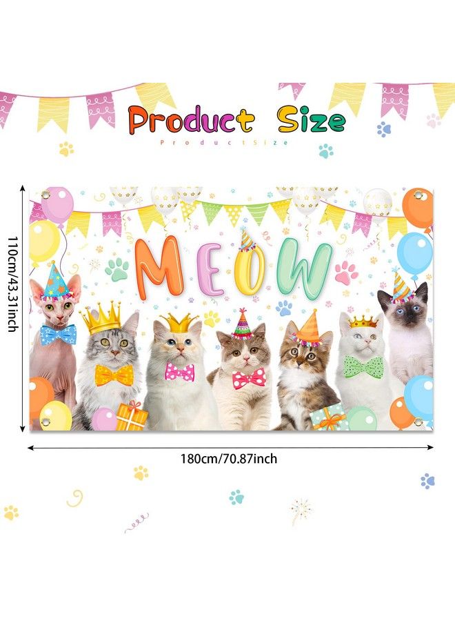Tallew Cat Happy Birthday Backdrop Meow Kitten Photography Background Cat Birthday Party Supplies Cat Party Decorations Photo Backdrop For Pets Cat Owner Children Kids Cat Theme Birthday Party - Image 3