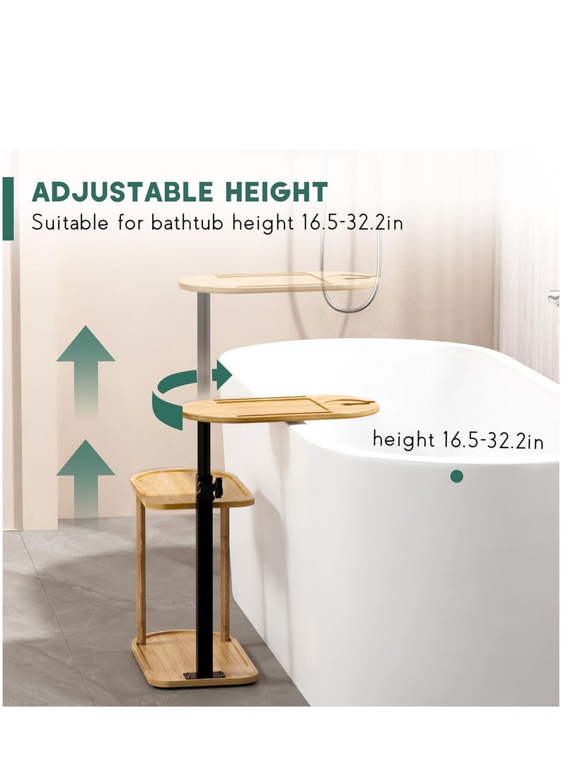 XICEN 3 Layer Bathroom Storage Rack, Bathtub Tray Table with Adjustable Height, Freestanding Bamboo Storage Organizer Shelf  - Image 2