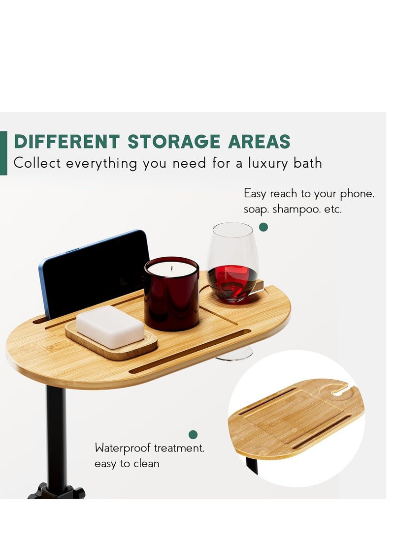 XICEN 3 Layer Bathroom Storage Rack, Bathtub Tray Table with Adjustable Height, Freestanding Bamboo Storage Organizer Shelf  - Image 4