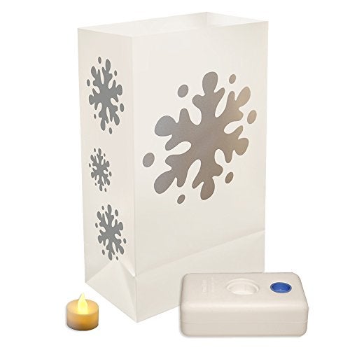 LumaBase Battery Operated LED Luminaria Kit, Snowflake - Set of 12 - Image 1