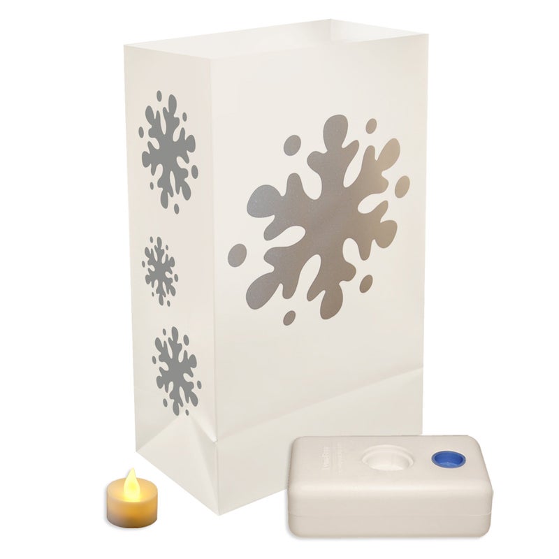 LumaBase Battery Operated LED Luminaria Kit, Snowflake - Set of 12 - Image 3