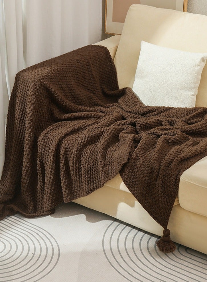 Loquat Solid Color Textured Knitted Soft Throw Blanket Keep Warm Brown  - Image 1