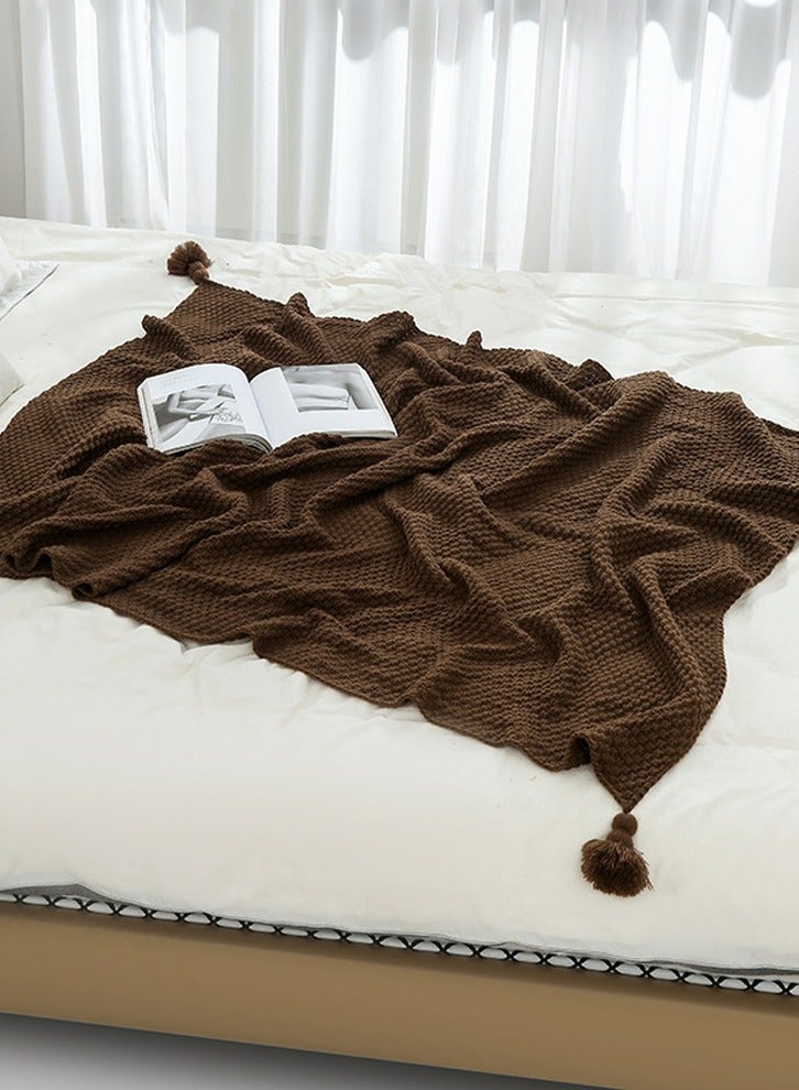 Loquat Solid Color Textured Knitted Soft Throw Blanket Keep Warm Brown  - Image 2