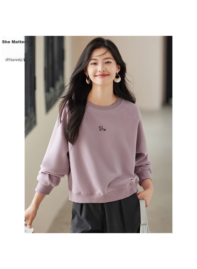 She enjoys She Xiang Round Neck Sweatshirt For Women, Spring And Autumn Raglan Sleeve Short Top, Letter And Heart Embroidery, Youthful Pullover T143w1005 - Image 2