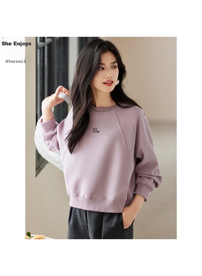 She enjoys She Xiang Round Neck Sweatshirt For Women, Spring And Autumn Raglan Sleeve Short Top, Letter And Heart Embroidery, Youthful Pullover T143w1005 - Image 5