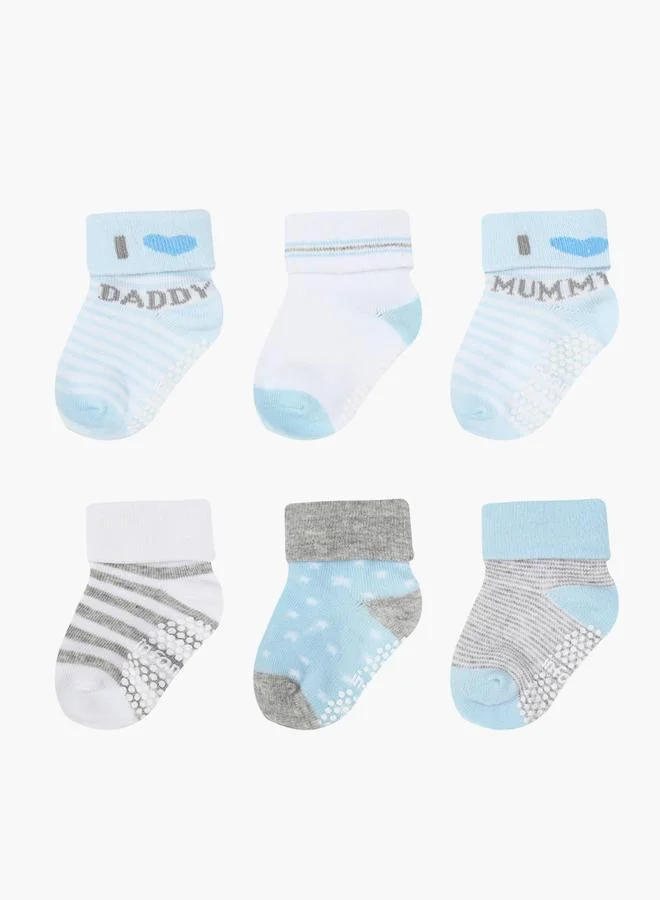 Luna & Lily Pack of 6 - Turn-Up Non Slip Knitted Socks
