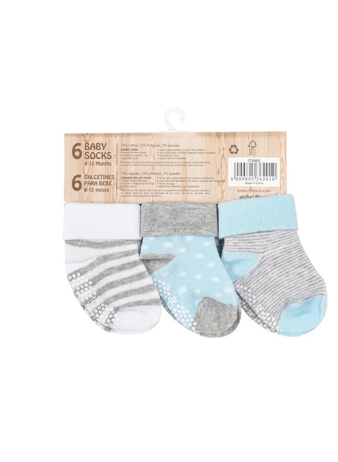 Luna & Lily Pack of 6 - Turn-Up Non Slip Knitted Socks