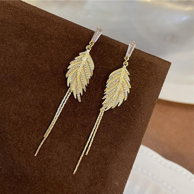 HANNEA® Dangle Earrings for Women, Glittering Leaf Tassel Earrings, Bold Dangle Earring Tassel Earrings Bold for Party, Wedding, or Daily Fashion Accessory, Women Jewelry Gift - Image 2