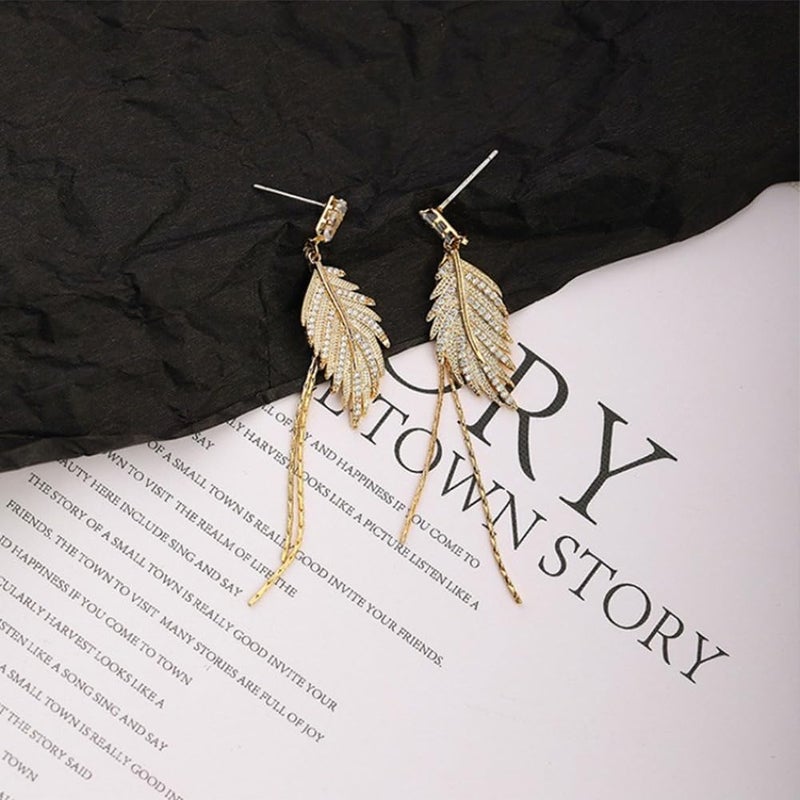 HANNEA® Dangle Earrings for Women, Glittering Leaf Tassel Earrings, Bold Dangle Earring Tassel Earrings Bold for Party, Wedding, or Daily Fashion Accessory, Women Jewelry Gift - Image 4