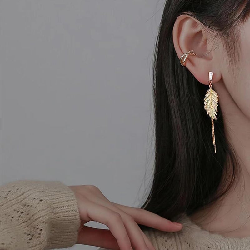 HANNEA® Dangle Earrings for Women, Glittering Leaf Tassel Earrings, Bold Dangle Earring Tassel Earrings Bold for Party, Wedding, or Daily Fashion Accessory, Women Jewelry Gift - Image 5