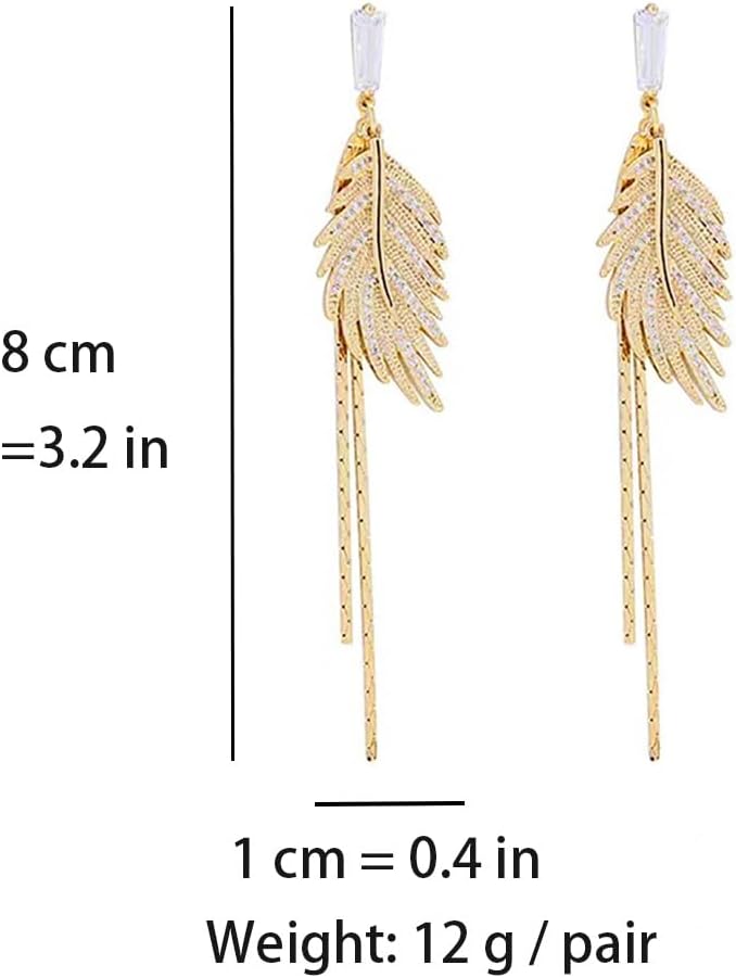 HANNEA® Dangle Earrings for Women, Glittering Leaf Tassel Earrings, Bold Dangle Earring Tassel Earrings Bold for Party, Wedding, or Daily Fashion Accessory, Women Jewelry Gift - Image 1