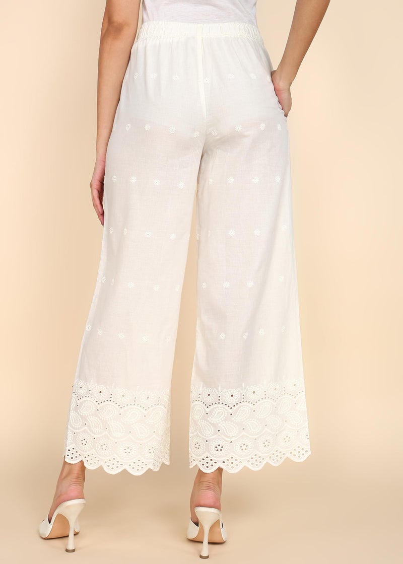 Averno Women's Regular Fit Chikankari Cotton Palazzo| Loose Fit Flared Wide Leg Palazzo Pants for Women and Girls | Ideal for Festival, Ethnic & Office (Off White,S) - Image 2