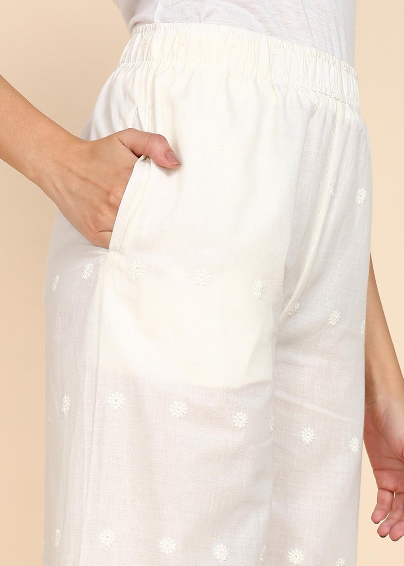 Averno Women's Regular Fit Chikankari Cotton Palazzo| Loose Fit Flared Wide Leg Palazzo Pants for Women and Girls | Ideal for Festival, Ethnic & Office (Off White,S) - Image 4