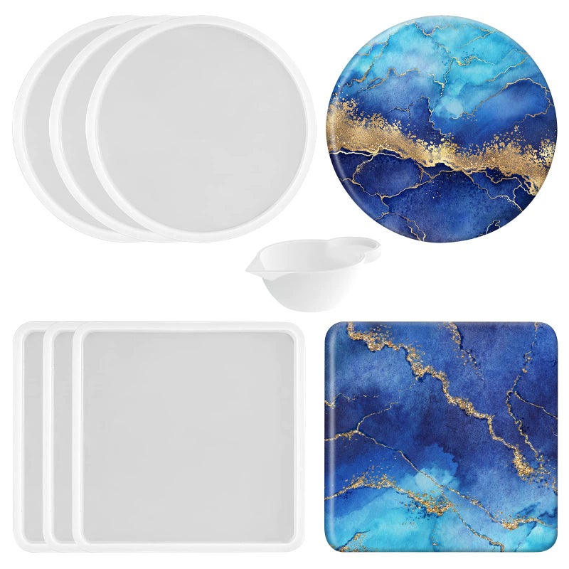 6 PCS Thickened Coaster Resin Mold Silicone Mold for Epoxy Resin Casting DIY Coasters Bowl Mats Candle Holders Home Decoration