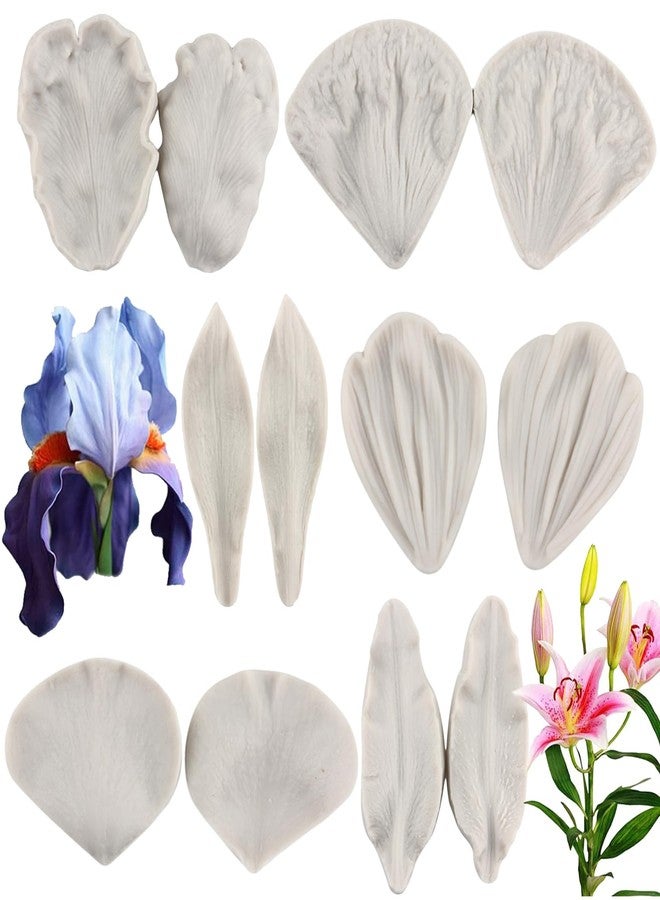 Sijiangmold Gumpaste Flower Silicone Veining Molds Fondant Rose Veined Mold Gum Paste Peony Flower Mold For Cake Decorating Chocolate Candy Cupcake Topper Polymer Clay Set Of 6 - Image 1
