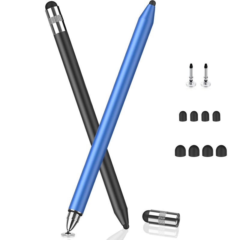 MEKO 3 in 1 Stylus Pens for Touch Screens, High Sensitivity & Precision Capacitive Stylus Pencil for Apple iPad iPhone Tablets Samsung Galaxy All Universal Touchscreen Devices (2 Pack-Black/Blue) - Image 1