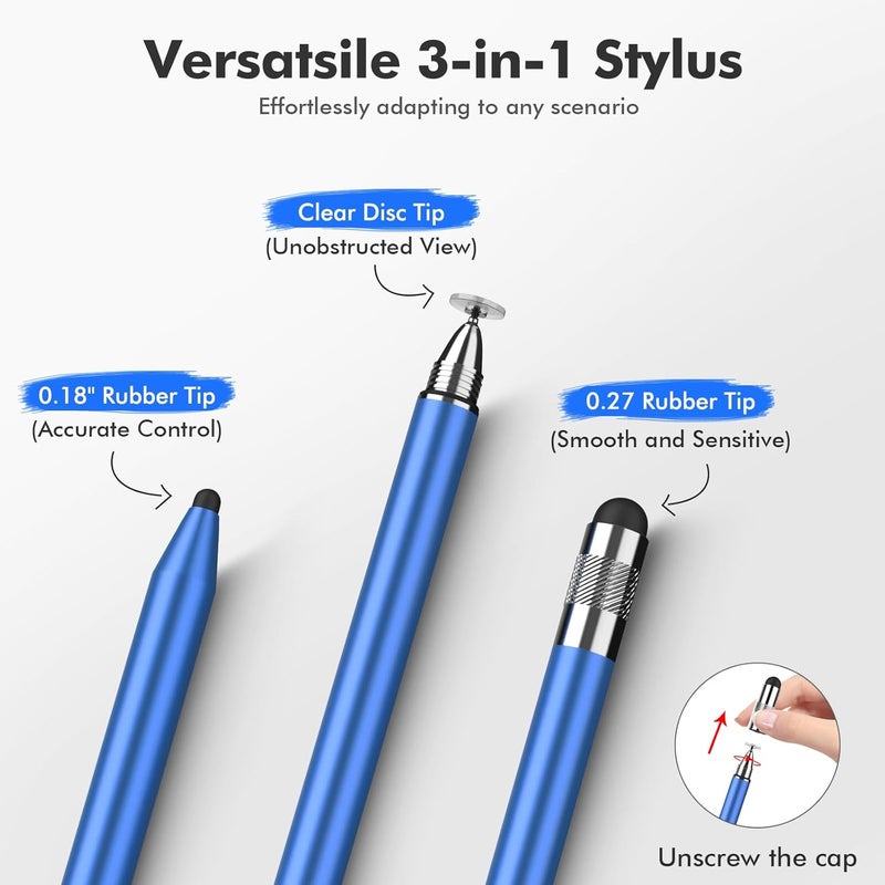 MEKO 3 in 1 Stylus Pens for Touch Screens, High Sensitivity & Precision Capacitive Stylus Pencil for Apple iPad iPhone Tablets Samsung Galaxy All Universal Touchscreen Devices (2 Pack-Black/Blue) - Image 2