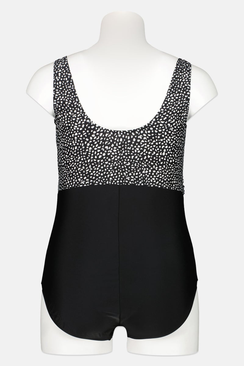 Caribbean Sand Women Plus Size Padded Graphic Print One Piece Swimsuit, Black - Image 2