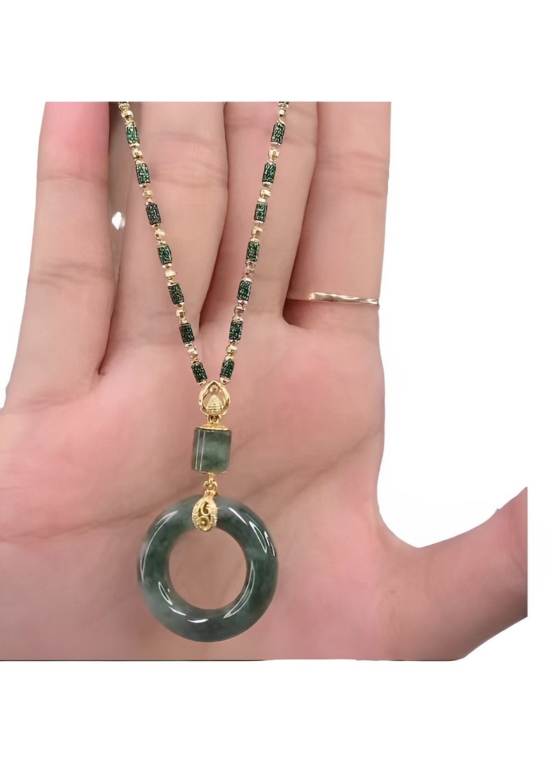 REOCLE Women's Jade Pendant Necklace with Diamond Design Jade Good Fortune Pendant Necklace Amulet Gifts for Ladies  - Image 4