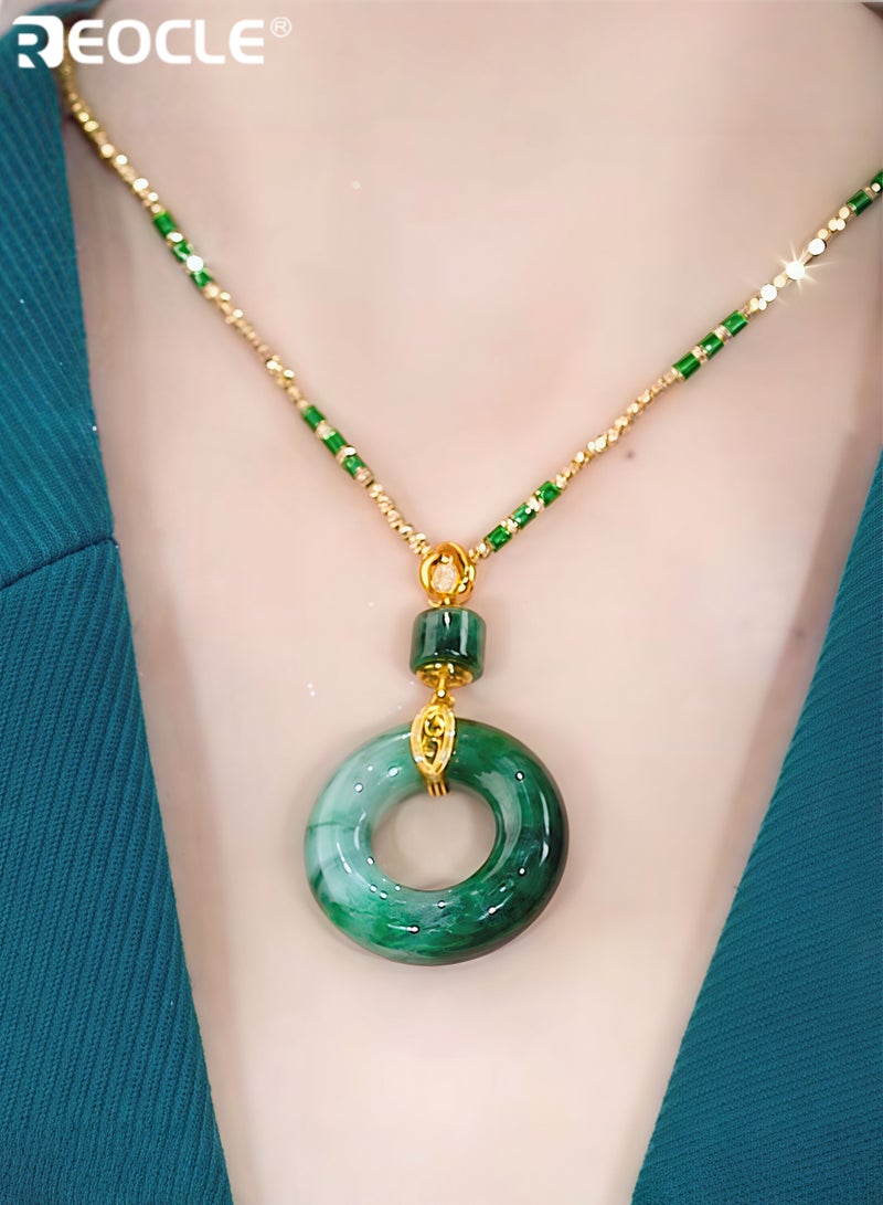 REOCLE Women's Jade Pendant Necklace with Diamond Design Jade Good Fortune Pendant Necklace Amulet Gifts for Ladies - Image 3