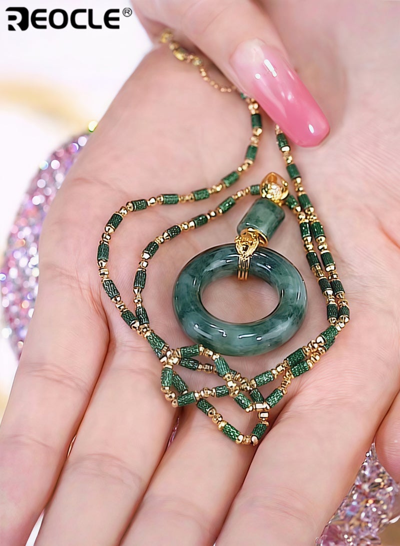 REOCLE Women's Jade Pendant Necklace with Diamond Design Jade Good Fortune Pendant Necklace Amulet Gifts for Ladies - Image 5