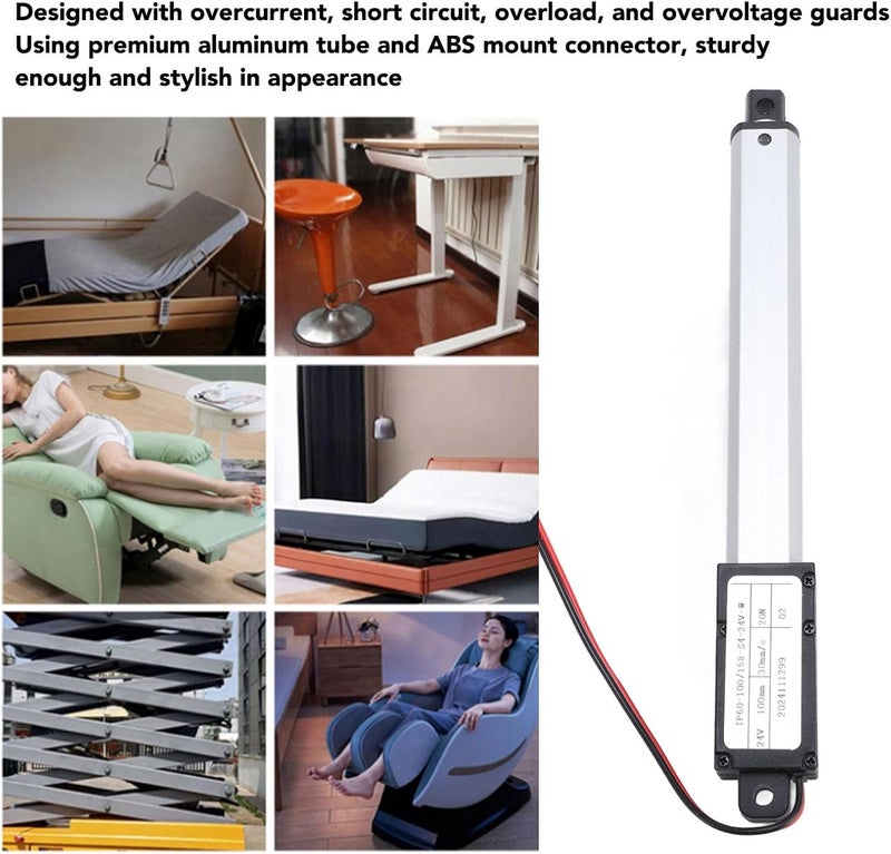 Mini Linear Actuator, 24V, 20N, 100mm, Speed 30mm/s, Aluminum ABS, with Mounting Brackets, Small Compact Push Pull Rod - Image 3