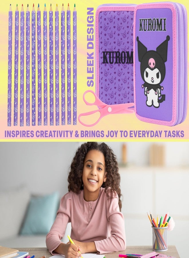 Hello Kitty حافظة أقلام هالو كيتي سانريو للأطفال مع أقلام ملونة وأقلام ماركر كيوي كيرومي هدايا مكتبية للأطفال (متعددة كيرومي) - Image 3