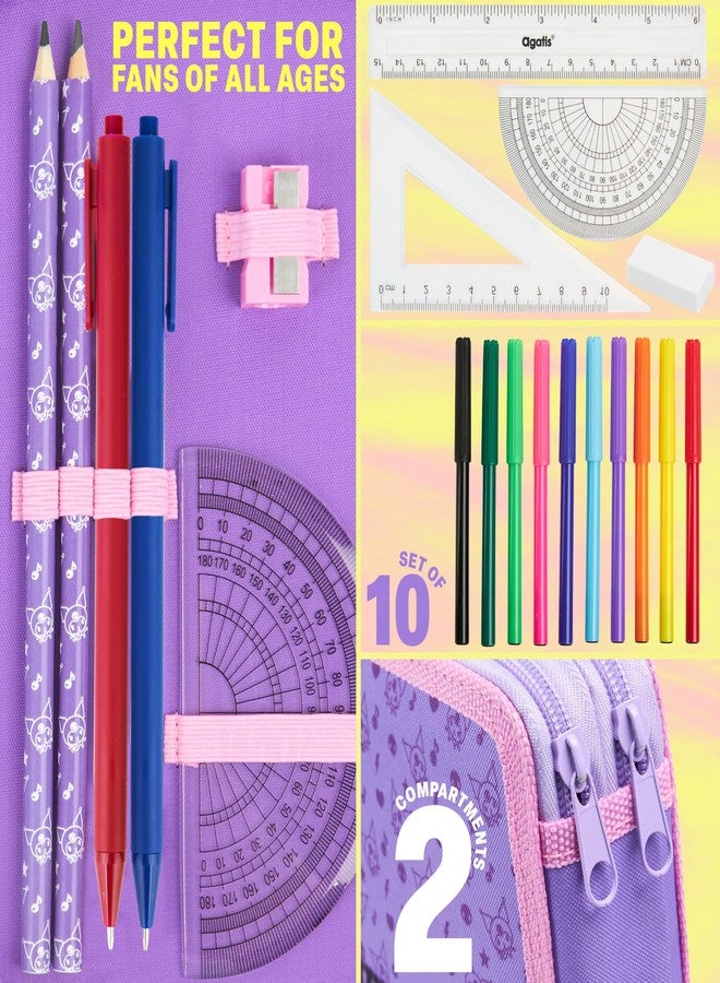 Hello Kitty حافظة أقلام هالو كيتي سانريو للأطفال مع أقلام ملونة وأقلام ماركر كيوي كيرومي هدايا مكتبية للأطفال (متعددة كيرومي) - Image 4