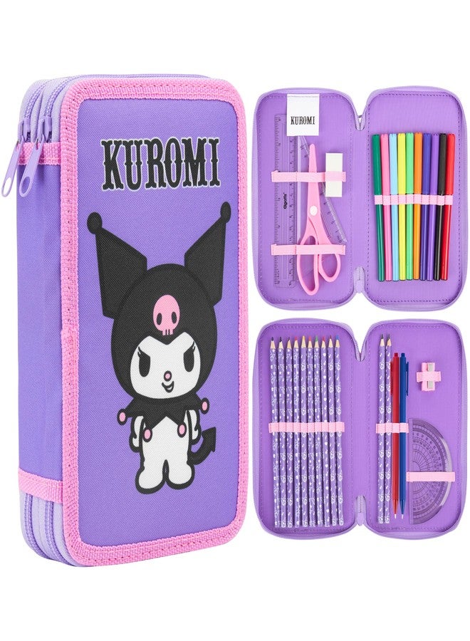 Hello Kitty حافظة أقلام هالو كيتي سانريو للأطفال مع أقلام ملونة وأقلام ماركر كيوي كيرومي هدايا مكتبية للأطفال (متعددة كيرومي) - Image 1