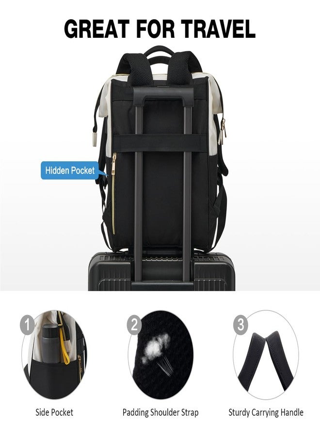 OIWAS Lunch Backpack for Women, 15.6 inch Laptop Backpack with USB Port for Men Travel Work, Beige Black, Medium, Classic - Image 4