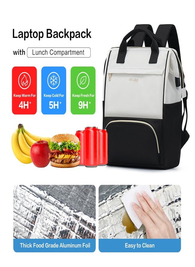 OIWAS Lunch Backpack for Women, 15.6 inch Laptop Backpack with USB Port for Men Travel Work, Beige Black, Medium, Classic - Image 3
