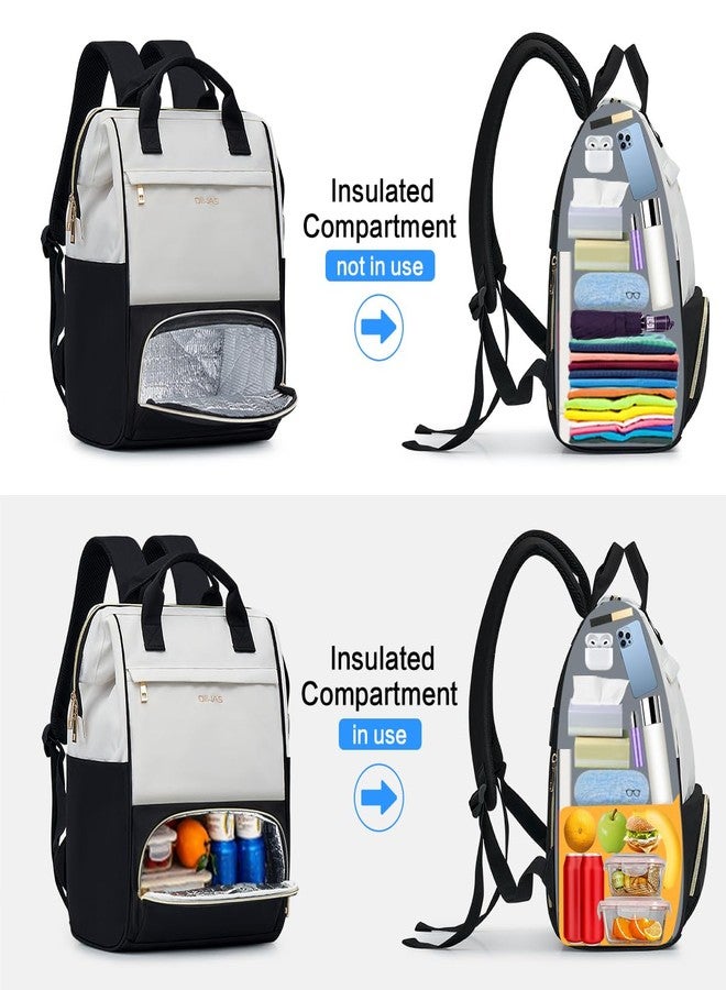 OIWAS Lunch Backpack for Women, 15.6 inch Laptop Backpack with USB Port for Men Travel Work, Beige Black, Medium, Classic - Image 5