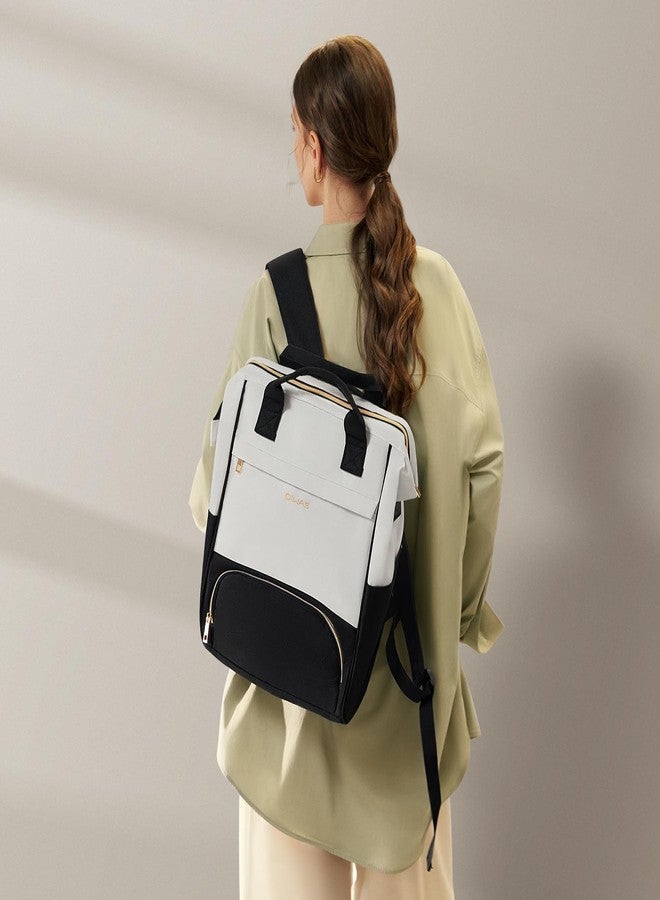 OIWAS Lunch Backpack for Women, 15.6 inch Laptop Backpack with USB Port for Men Travel Work, Beige Black, Medium, Classic - Image 2