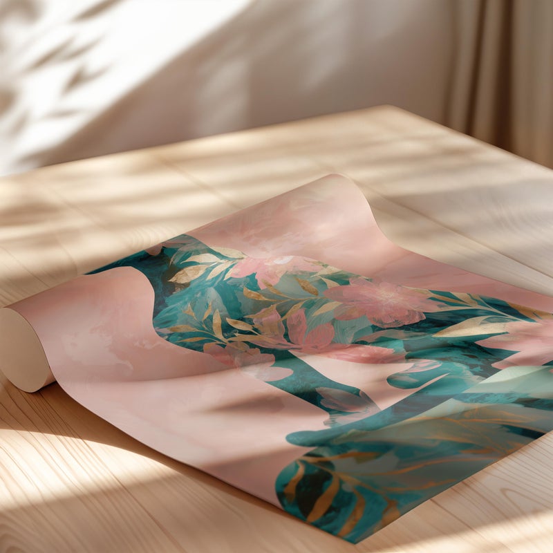 TNESSENTIAL Bold Panther Silhouette with Floral Patterns Set of 2 Poster or Canvas Print, Pink and Teal Jungle Art, Modern Feminine Botanical Wall Décor - Image 2