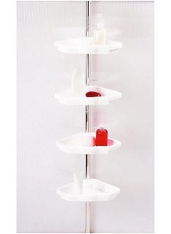 Primanova Primanova Non-Rust 4 Plastic Tier, Spring Corner Shelf Storage Shower, Wall Hanging Toilet Shelf Organizer, Pole Aluminum (White)  - Image 1