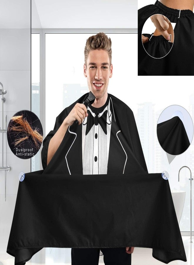 visesunny Tuxedo Design On Black Barber Cape Anti-Static Hair Cutting Cape with Snap Closure Professional Salon Polyester Beard Shaving Bib Water-Resistant Hairdressing Cape Adjustable Snap - Image 3