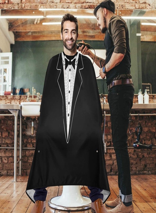 visesunny Tuxedo Design On Black Barber Cape Anti-Static Hair Cutting Cape with Snap Closure Professional Salon Polyester Beard Shaving Bib Water-Resistant Hairdressing Cape Adjustable Snap - Image 2